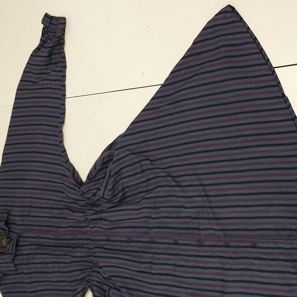 Striped Shirt Dress 90s Vintage Pockets Lightweight Fabric Dark Colorful Stripe - Picture 8 of 10